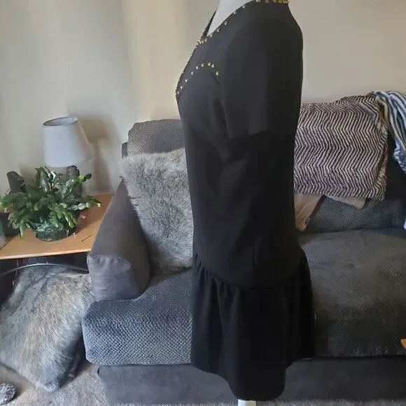 Designer. Sinequonone Paris. black with gold stud Details dress. Size Small - Picture 2 of 9